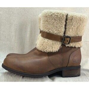 Ugg Blayre II Boots Suede Buckle Zip Shearling Boots Women 9.5 EU40.5 Brown NEW